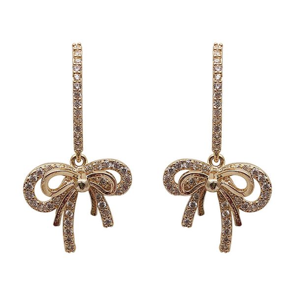 

925 silver needle earrings with diamond, full diamond bow earrings, korean sweet temperament earrings, Golden;silver