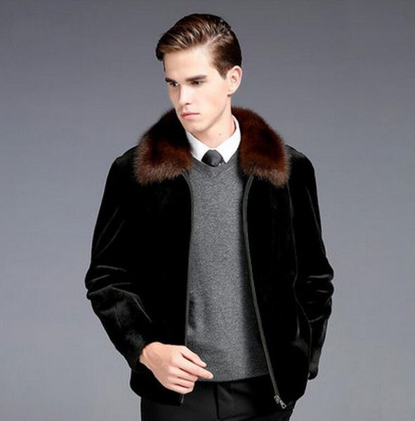 

men's fur & faux lapel casual mink leather jacket mens winter thicken warm coat men slim jackets jaqueta de couro fashion black