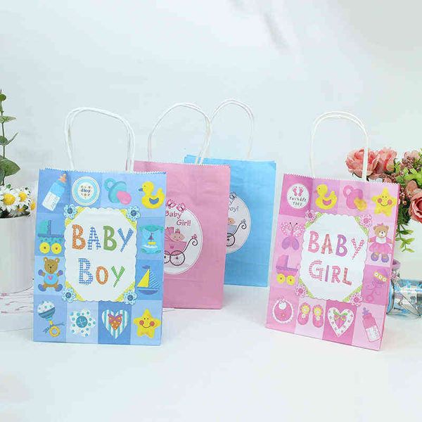 20 stücke Neue Boygirl Kraftpapier Geschenk Taschen Süßigkeiten Tasche Einkaufen Taschen Baby Dusche Geburtstagsgeschenk Paket Tasche Geburtstag Party Decor Kids H1231