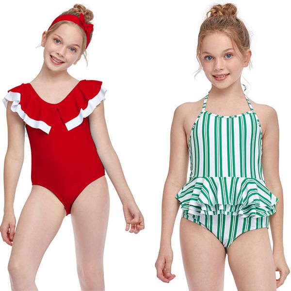 

children's swimwear child fashion beach equipment water sports pink red stripe purple one-piece suits summer swimming