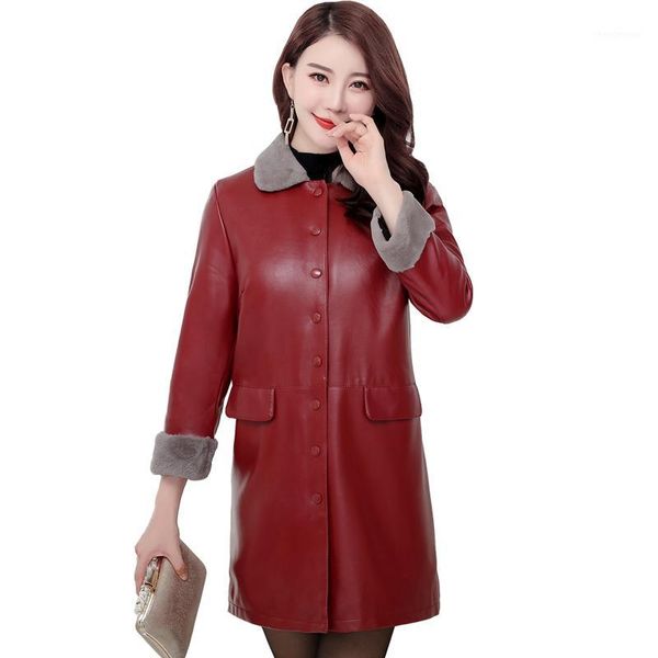 

2019 new women's leather winter clothing medium long plus size 5xl coat female autumn and winter pu leather thicken jacket1, Black