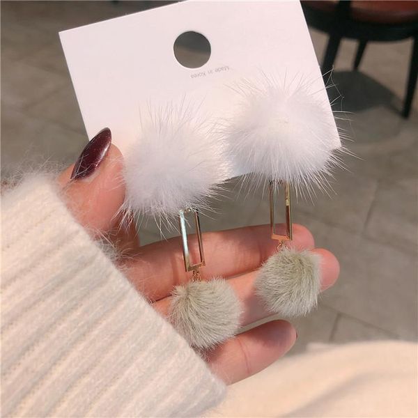 

korea dongdaemun winter and spring cute simple fur ball temperament earrings exaggerated earrings, Golden;silver