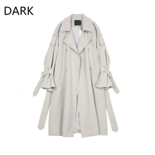 

dark] windbreaker women's mid-length korean version 2020 autumn new loose over the knee casual thin coat temperament coat trend1, Tan;black