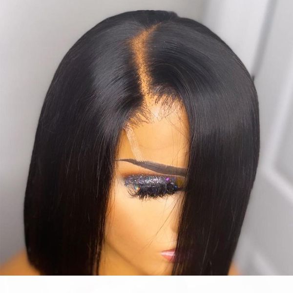 

2x4 lace closure wig 100% human hair wigs for black women 130% bob wig remy black knots brazilian remy hair pre plucked jko, Black;brown