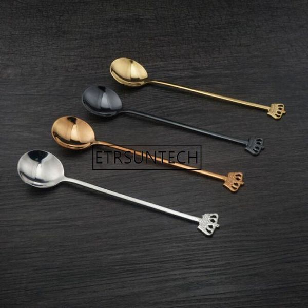 

spoons 100pcs crown stainless steel coffee spoon ladle dessert honey long handle kitchen tools tableware