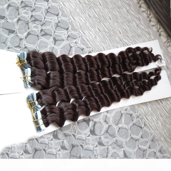 

tape in hair extensions human deep wave tape hair 100g 40pcs skin weft hair extension tape adhesive, Black
