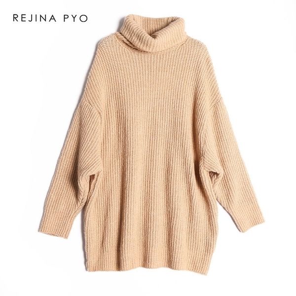 

biaoruina 15 color women fashion solid casual knitted sweater female turtleneck oversized pullover ladies elegant loose sweater 201123, White;black