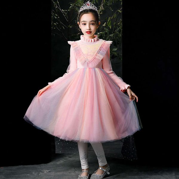 

autumn and 2020 new foreign girls' sle rainbow children's princs women's shawl woolen drs winter skirt, Red;yellow