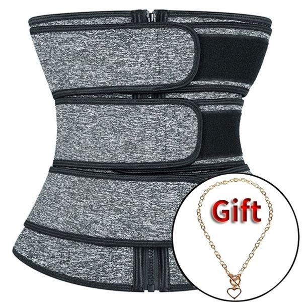 

3 zip waist body shaper plus size wasit trainer womens belly control sweat belt cinta modeladora waste trainers 201222, Black;white