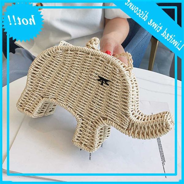 

beach women summer holidays shoulder bag cute elephant shape straw bohemia handbag woman crossbody shopping purse
