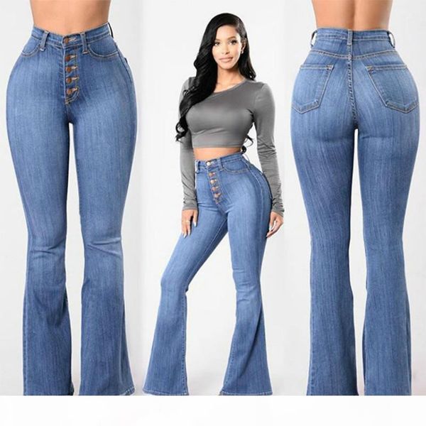 

vintage chic ladies flare jeans 2020 spring summer high waist elegant women push up bell bottom wide leg pants plus size 3xl 4xl cx200821