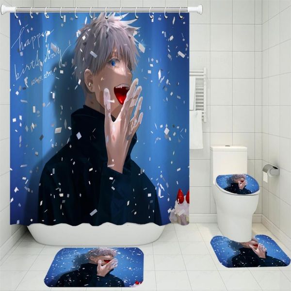 

bath accessory set 3/4 piece anime jujutsu kaisen bathroom sets custom shower curtain toilet lid cover mats rugs 3d print