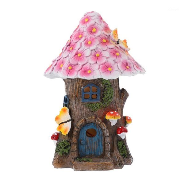 

solar powered house shape ornament resin craft lawn lamps decoration )1