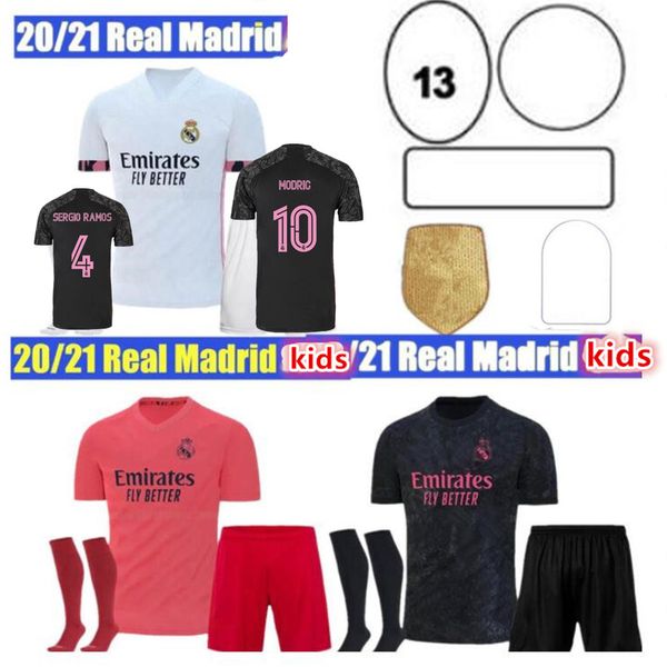 

2020 2021real madrid jerseys 20 21 soccer jersey hazard sergio ramos benzema vinicius camiseta football shirt uniforms men + kids kit sets, Black;yellow