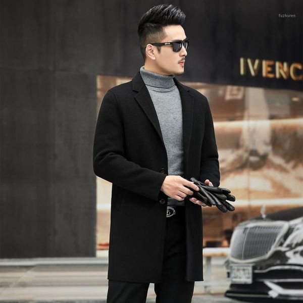 

high-end men double-sided wool coat business casual temperament of male long woolen cloth coat qiu dong1, Black
