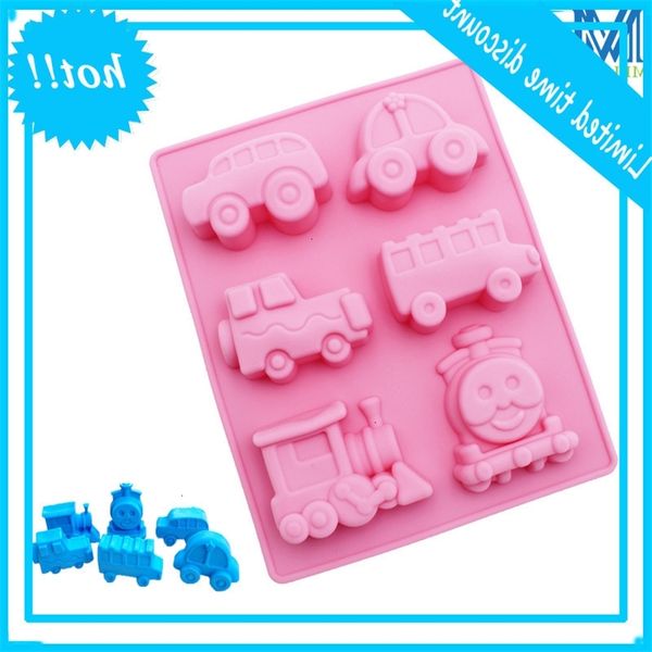 

meltset car &train form cakevorm non-stick silicones mooncake malls 6 gates bakpan handmade soap baking tool