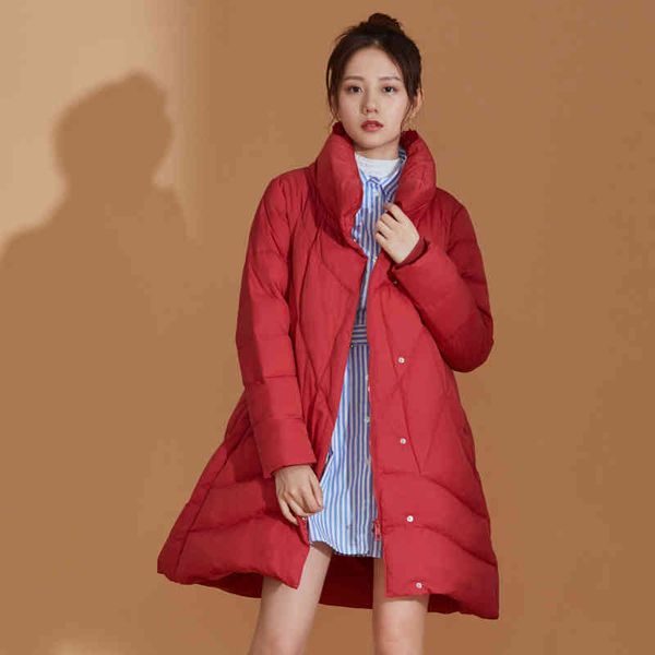 

women's fashion 90 down thickened warm medium and long stand collar winter down jacket, Black