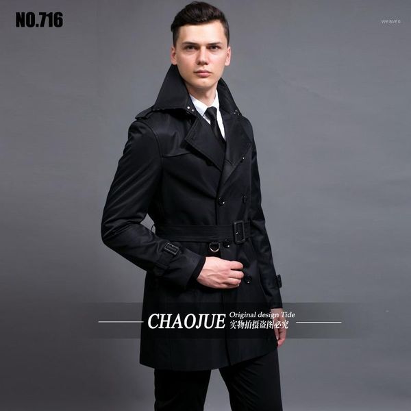 

s-6xl plus size double breasted black trench coat men slim fit beige spring jackets mens middle length coat sales, Tan;black