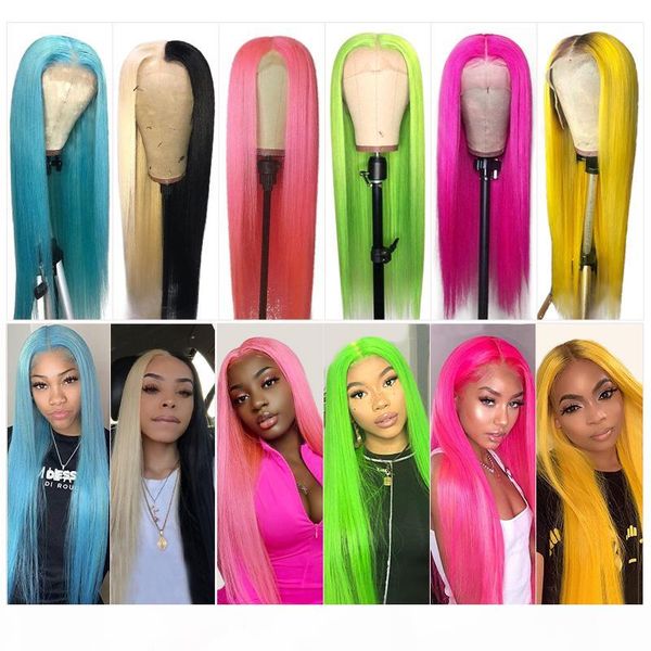 

ishow бразильская 13 * 1 t часть шнурка человеческих волос парики шнурка прямой желтый зеленый remy человеческих волос парики розовый красны, Black;brown