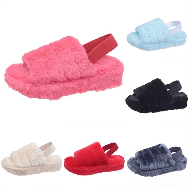 

zs2 cute women luxury fluffy fur new slippers casual cat ladies slipper colorful furry beach open toe flip flops plush fashion plush fur, Black