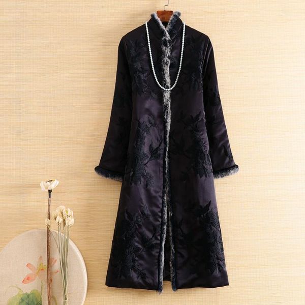 

autumn and winter women parka outerwear retro embroidery floral elegant slim lady warm luxurious trench coat female s-xxl1, Red