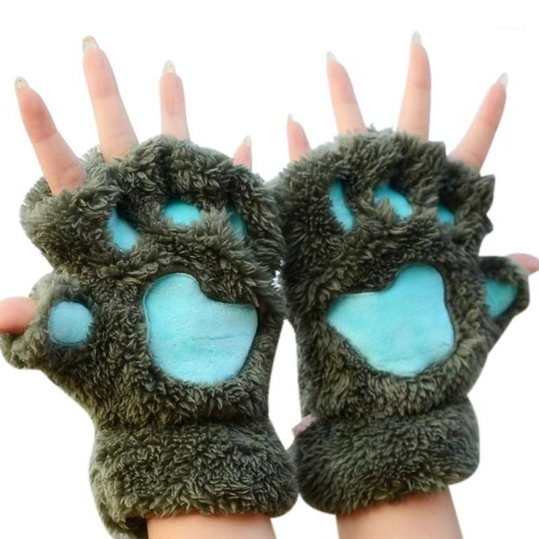 

five fingers gloves women fingerless plush fluffy bearr claw cat animal soft warm half finger covered costume christmas gift toy gloves1, Blue;gray