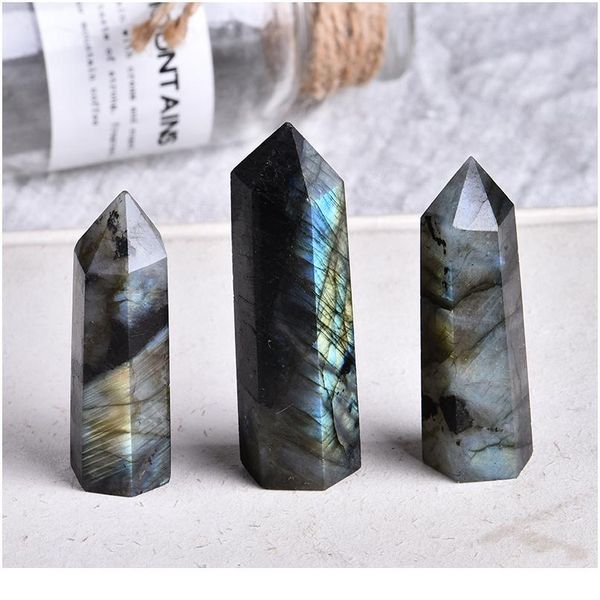

1pc natural crystal labradorite hexagonal column crystal point mineral healing wand home decor diy gift de qylwdh, Black