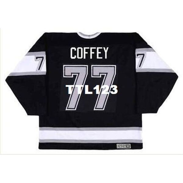 

740 #77 paul coffey los angeles kings 1992 ccm vintage away home hockey jersey or custom any name or number retro jersey, Black