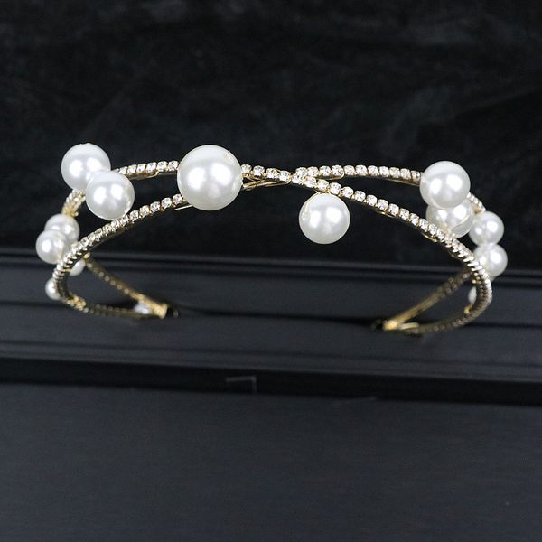 

icrown bridal band golden hair korean handmade super fairy string pearl wedding dress head ornament, Silver