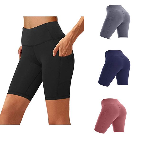 

five point women's sports running side pocket shorts tight high waist yoga pants stretch fitness quick drying, White;black