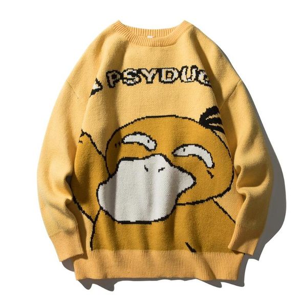 

funny cartoon duck sweater men pullover jumper printed knitted sweater hip hop harajuku streetwear casual autumn male, White;black