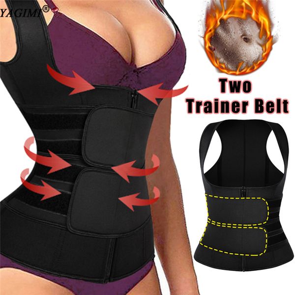 

yagimi sauna sweat waist trainer vest neoprene corset slimming belt shapewear cincher tank belly shapers reducing girdles t200707, Black;white