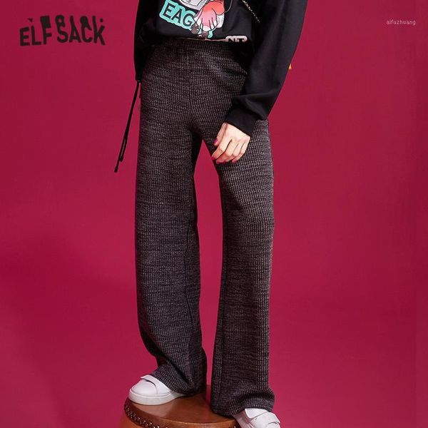 

elfsack black solid elastic waist straight casual pants women 2019 winter new fashion wide leg office ladies daily trousers1, Black;white