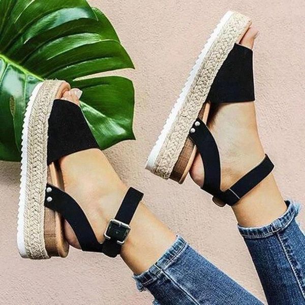 

summer women sandals wedge open toe shoes buckle ankle strap zapatos de mujer women casual shoes female platform sandals shoes #yy50, Black