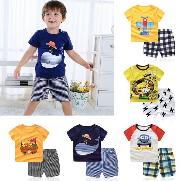 

2020 new summer boys and girls short-sleeved suits children's clothing cartoon printing short-sleeved t-shirt + shorts 2 sets1, White