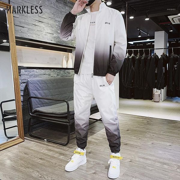 

markless mens tracksuit outdoor loose sportswear fashion casual outfit 2020 stylish sweatsuit jackets with pants fqt0611, Gray