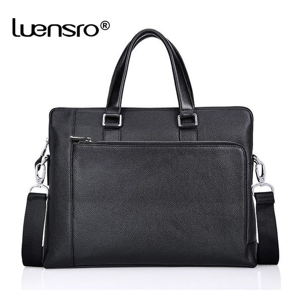

luensro genuine leather bag men bag cowhide men crossbody bags men's travel 14 inch shoulder bags tote lapbriefcases handbag
