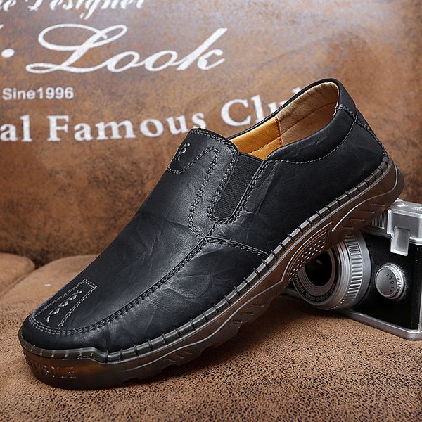 

man new fashion cow split hand-sewn casual shoes hombre comfy soft loafer moccasins male slip-on driving shoes plus size 38-47, Black