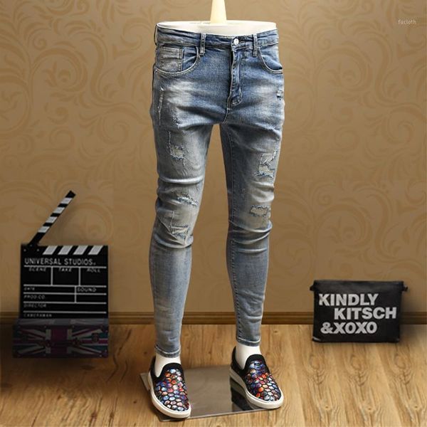 

summer new men's youth tide personality casual european station jeans1, Blue