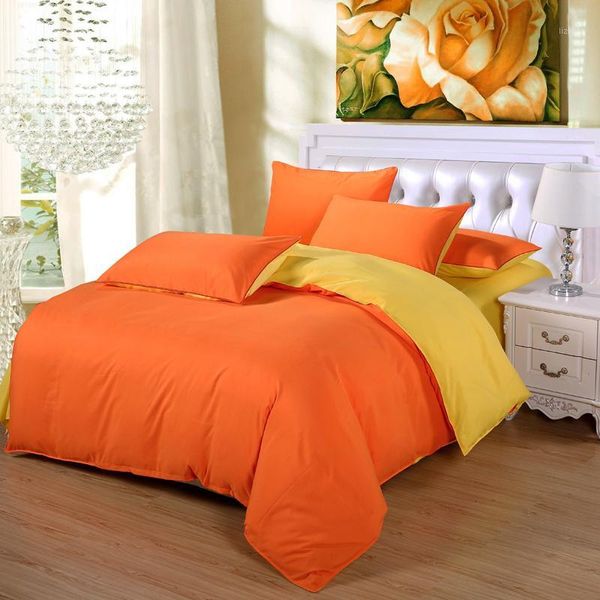 

double color orange and yellow bed sheet bedding sets duvet cover pillowcase king  double full twin single size 3/4pcs1