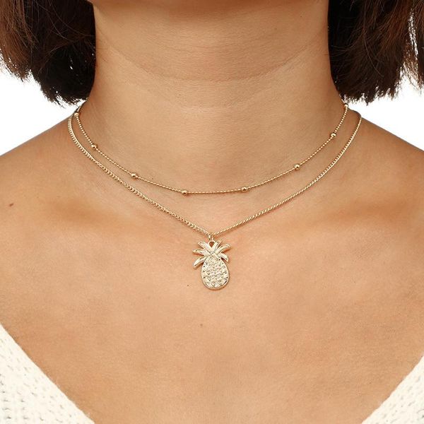 

новая мода ювелирные изделия простой золота из бисера choker ананас подвеска многослойной ожерелье подарочный набор для девушки женщин doubl, Silver