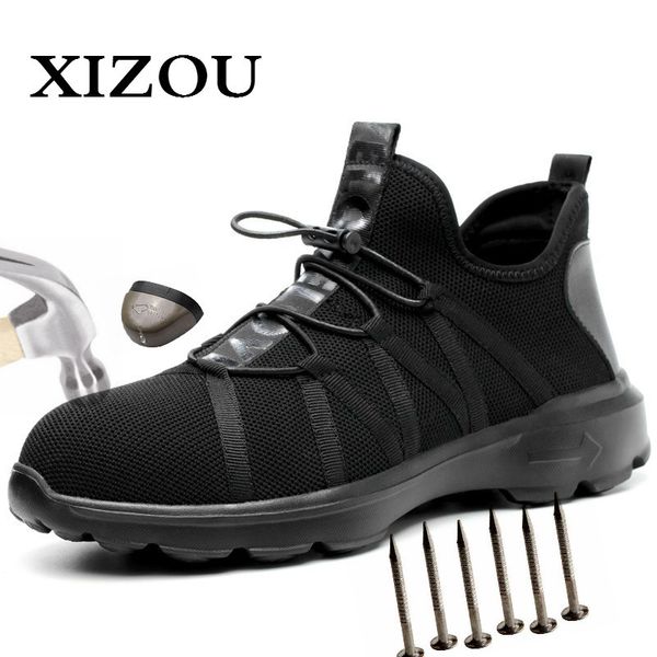 

xizou 2020 safety boot air mesh men's safety shoes steel toe boots men puncture-proof work sneakers indestructible shoes c1103, Black;white