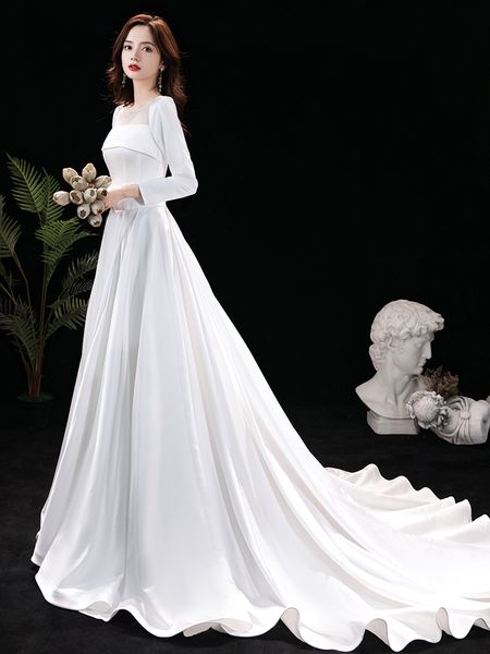 

2021 new novia full sleeves as wedding party dressed robe mariee 4ows, Blue;red