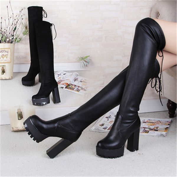 

2021 new autumn leather on the knee female thigh high mujer black boots 2kt6