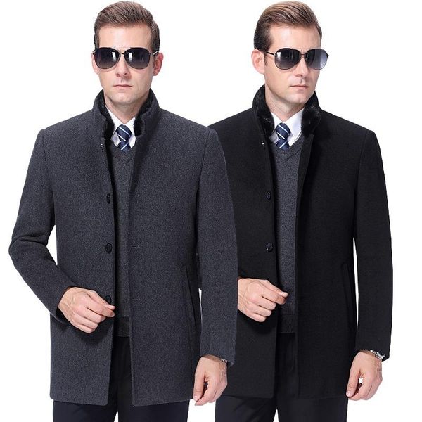 

men's wool & blends jue cashmere coat zin male mink collar teamed up old coat dad put nick clothes, Black