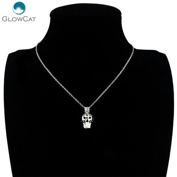 

k109 silver skull fire balloon диффузор медальон ожерелье pearl кейдж стали цепи аромат эфирное масло диффузор locket bbycst bdehome, Black