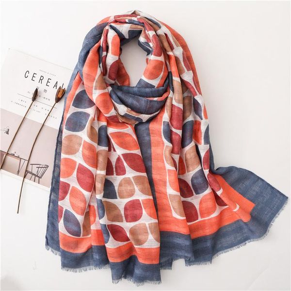 

popular cotton scarf women's color leaf printed long shawl 2021 spring and autumn tourism sunscreen silk scarf, Blue;gray