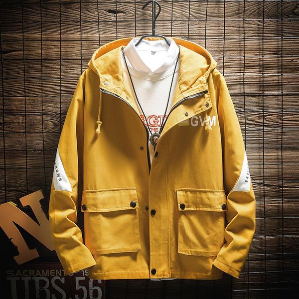 

men's jackets uyuk autumn winter casual fashion loose trend plus-size hooded printed patchwork color contrast jacket clothes, Black;brown