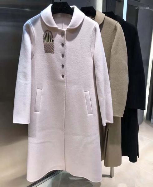 

women's wool & blends abrigos mujer inviemo 2021 double sided woolen coat fine with embroidery plaszcze damskie vadim fashion wild abri, Black