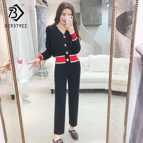 

2021 autumn new arrival women's fashion sets casual solid v-neck knitting cardigan button sweater and casual pants s88107y, White